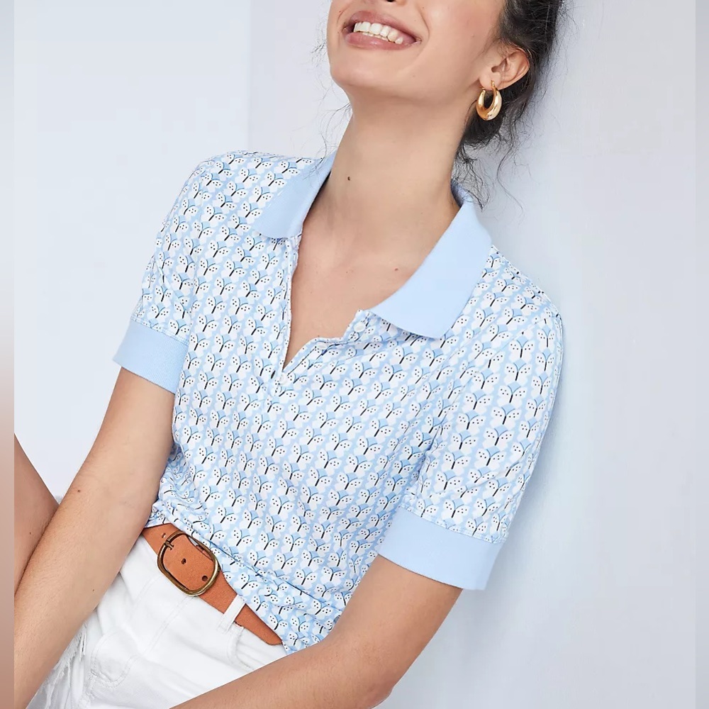 Anthropologie Maeve Springtime Butterfly Print Pique Polo Top
